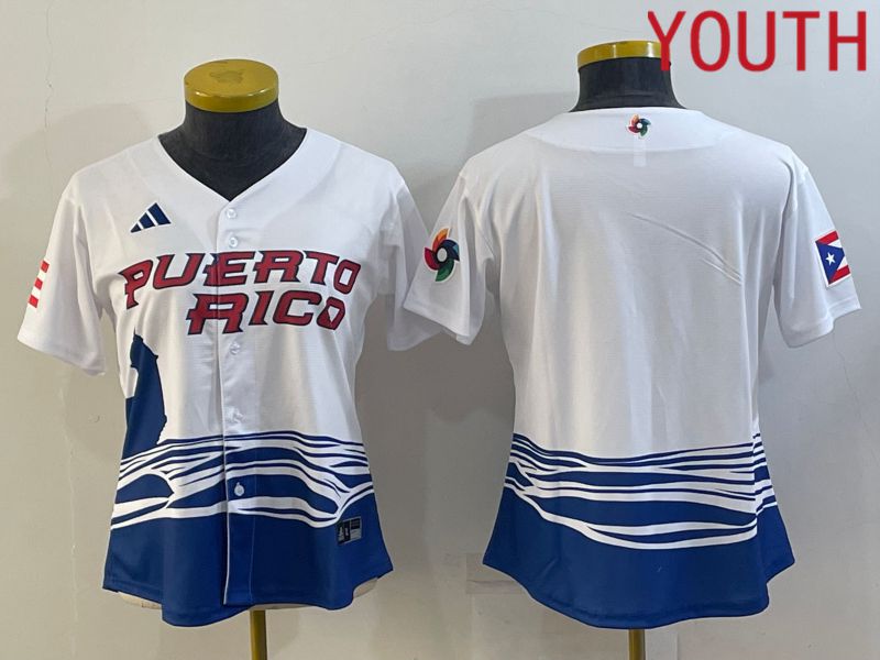 Youth 2023 World Cub Puerto Rico Blank White MLB Jersey2